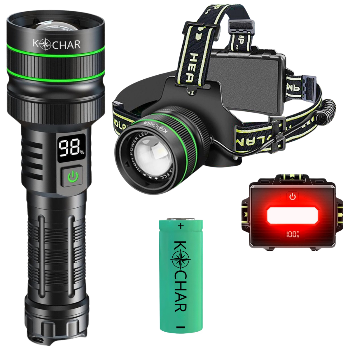 Kochar verlichting Bundel - Inclusief Zaklamp - Hoofdlamp - 26650 Batterij