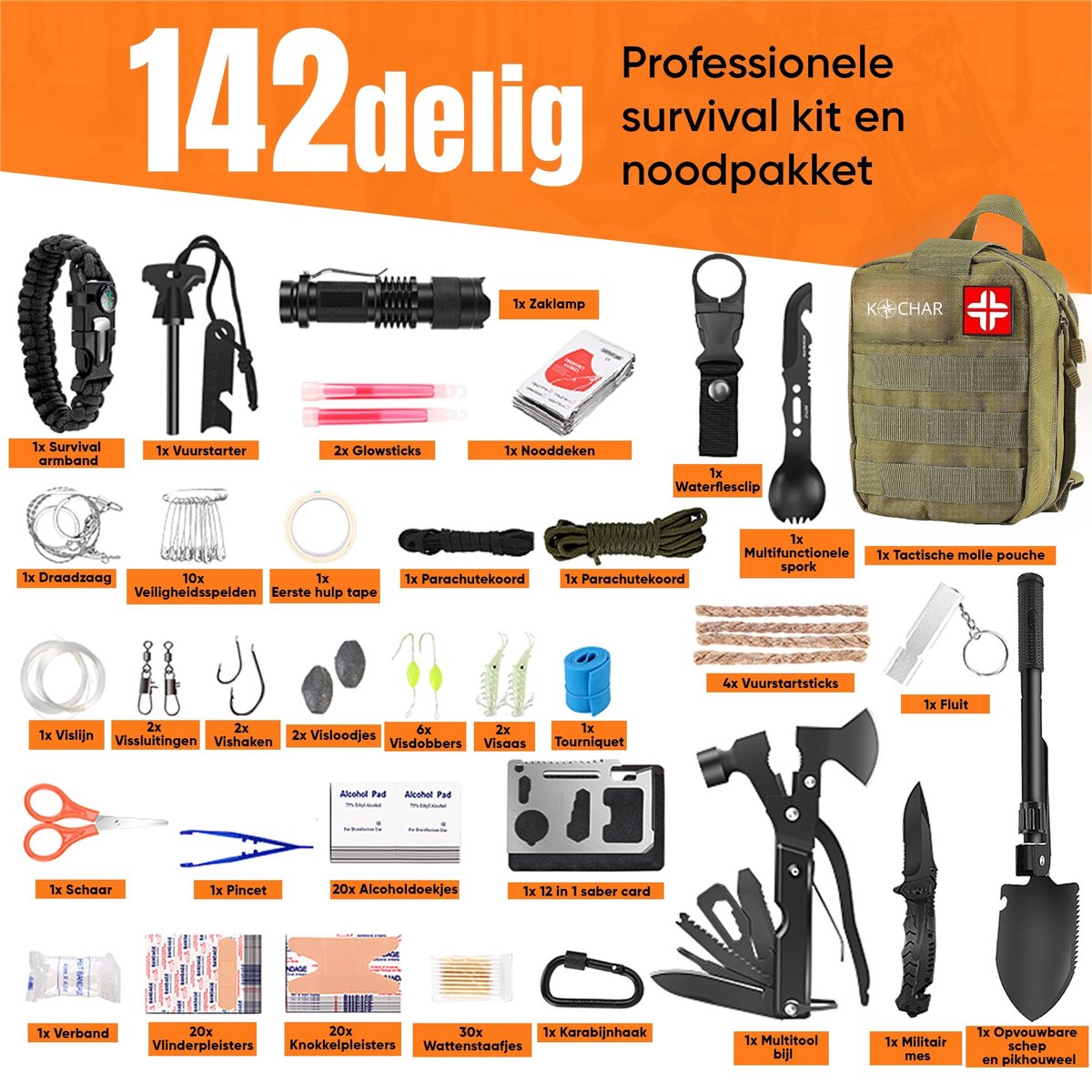 Kochar Noodpakket - 142 Delige Survival Kit - Overlevingspakket