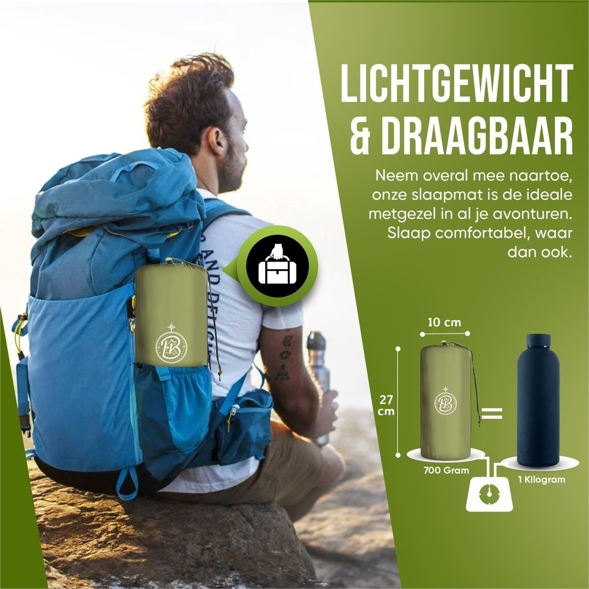 Kochar Slaapmat zelfopblazend - Slaapmat met ingebouwde voetpomp & hoofdkussen - Camping Matras