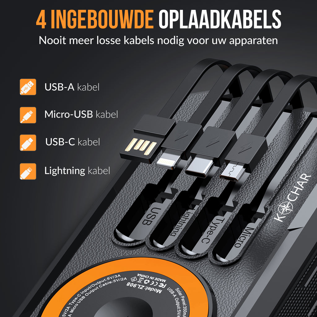 Kochar Solar Powerbank 30000 mAh - Oranje