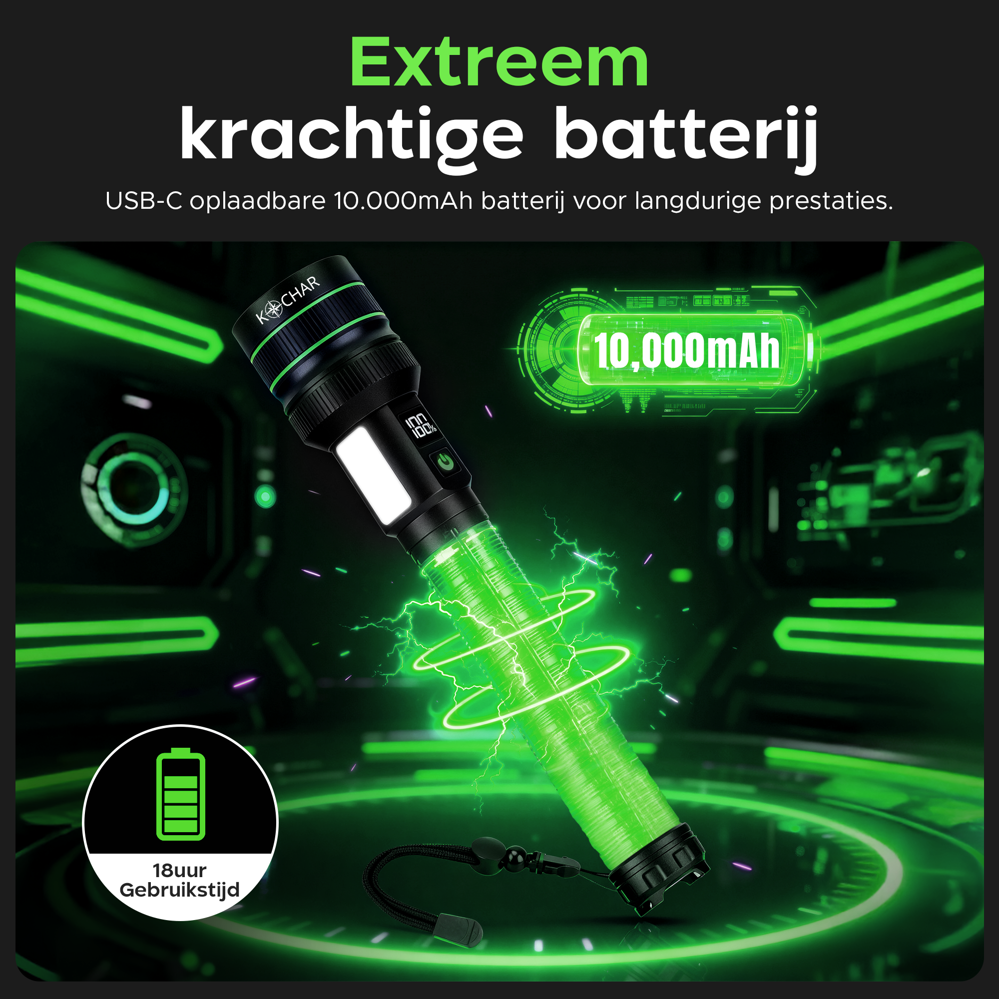 Kochar Titan Zaklamp LED oplaadbaar - 6,000 Lumen - 5 Standen