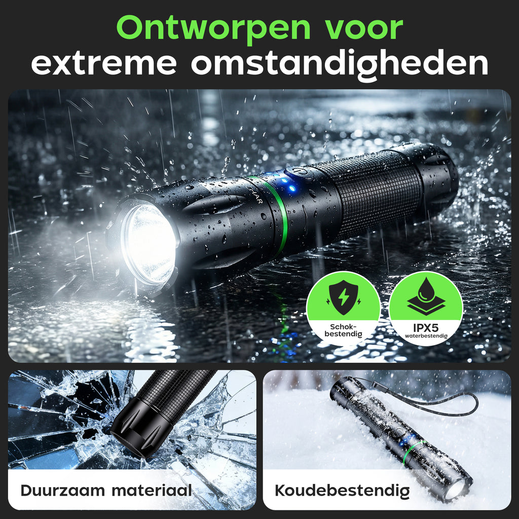 Kochar EDC Zaklamp LED oplaadbaar - Set van 2 - 800 Lumen - 5 Standen