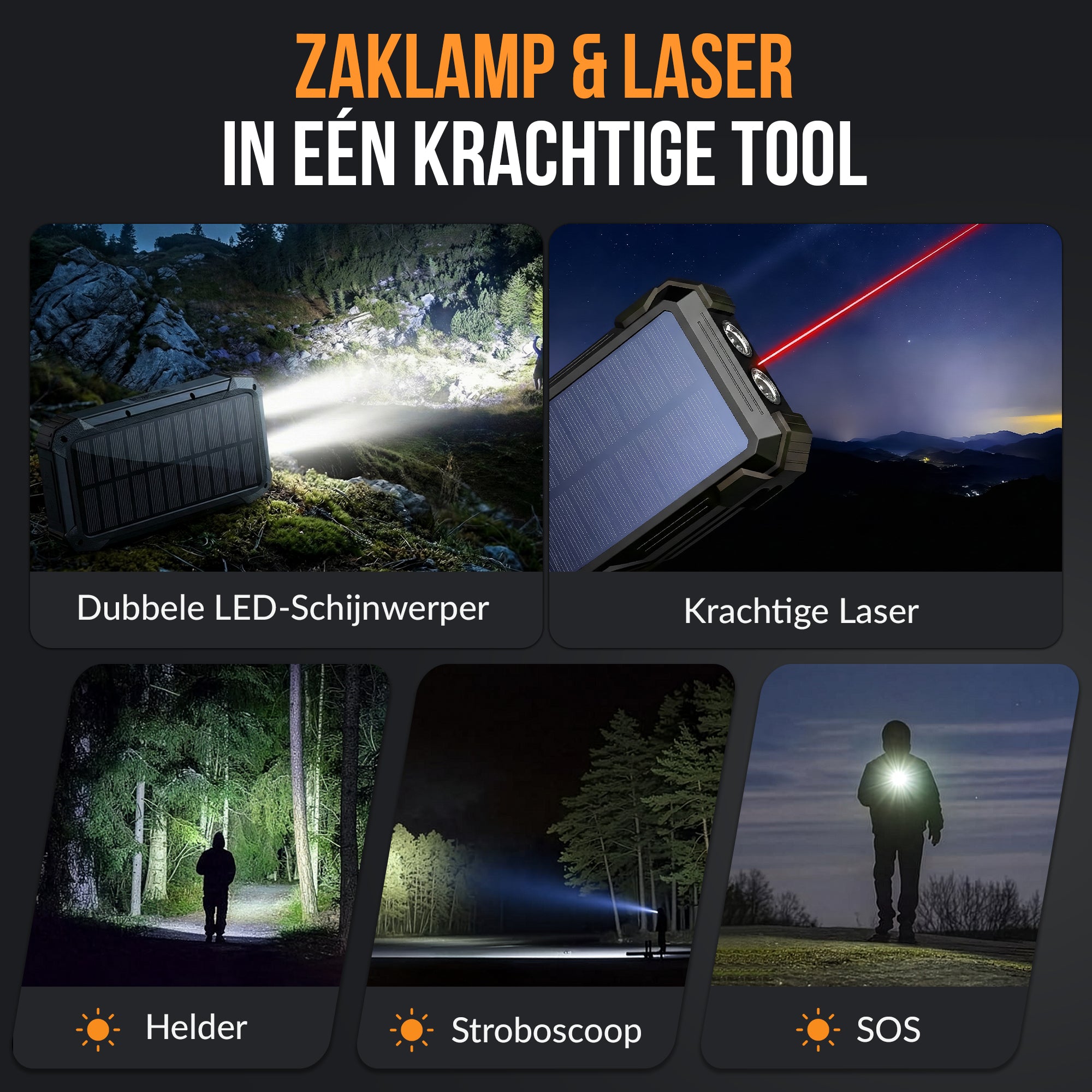 Kochar Solar Powerbank 30000 mAh - Zwart