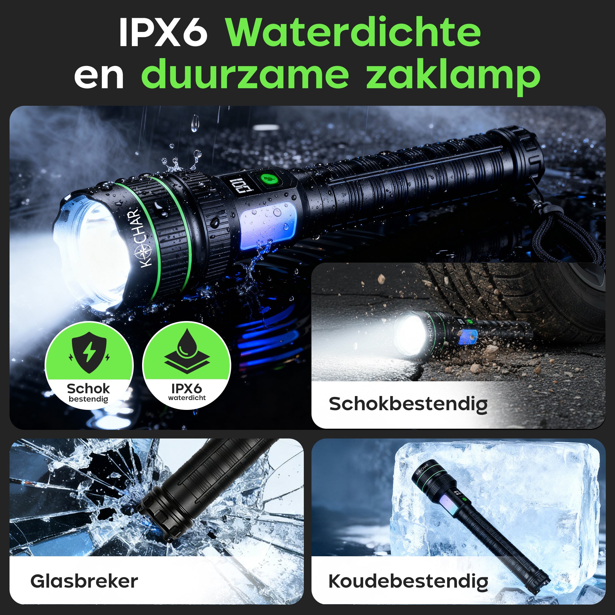 Kochar Titan Zaklamp LED oplaadbaar - 6,000 Lumen - 5 Standen