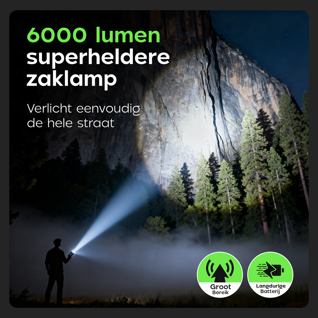 Kochar Titan Zaklamp LED oplaadbaar - 6,000 Lumen - 5 Standen