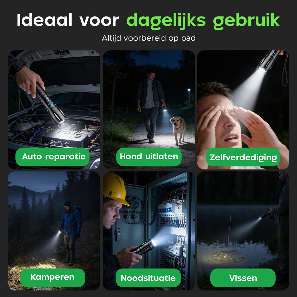 Kochar EDC Zaklamp LED oplaadbaar - Set van 2 - 800 Lumen - 5 Standen