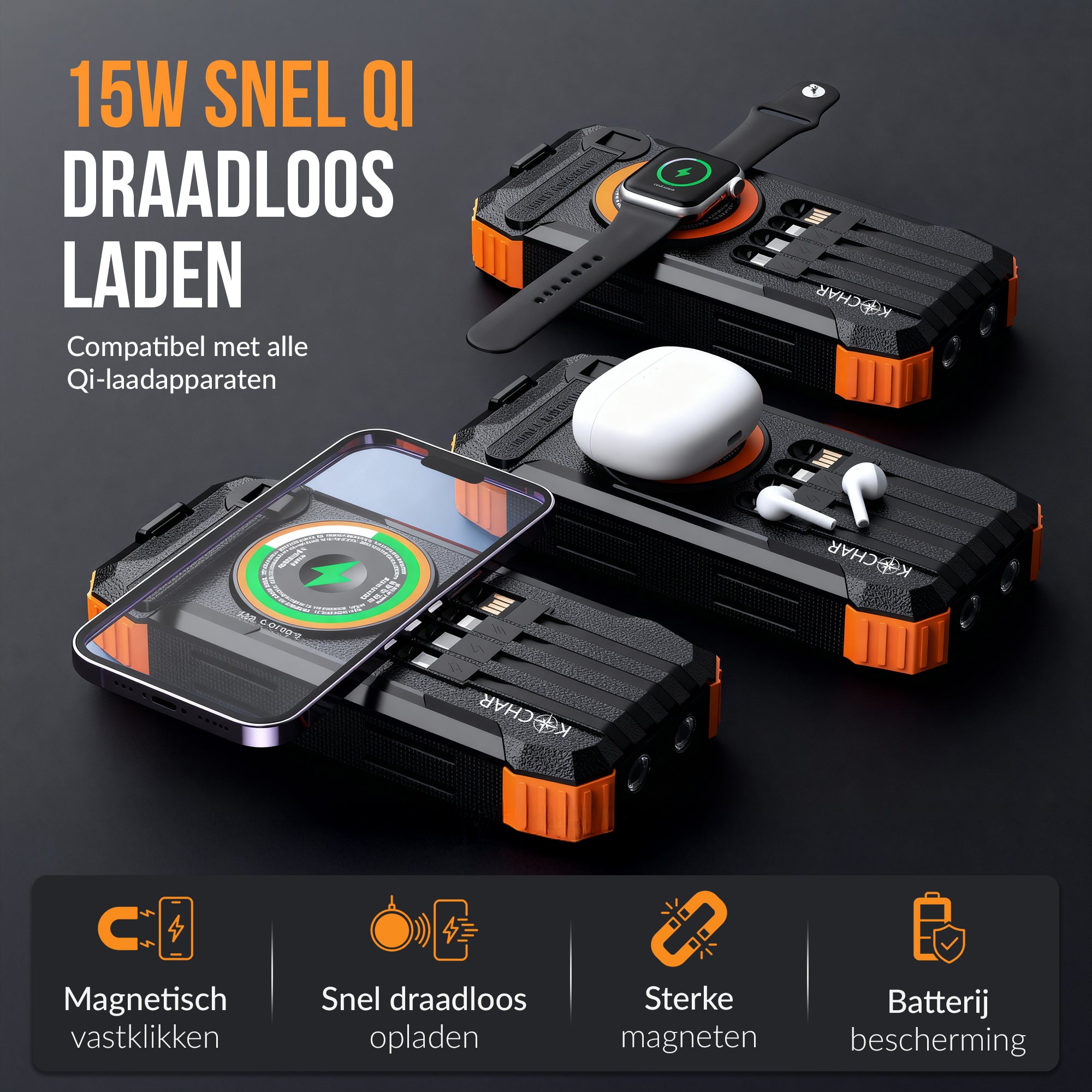 Kochar Solar Powerbank 30000 mAh - Oranje