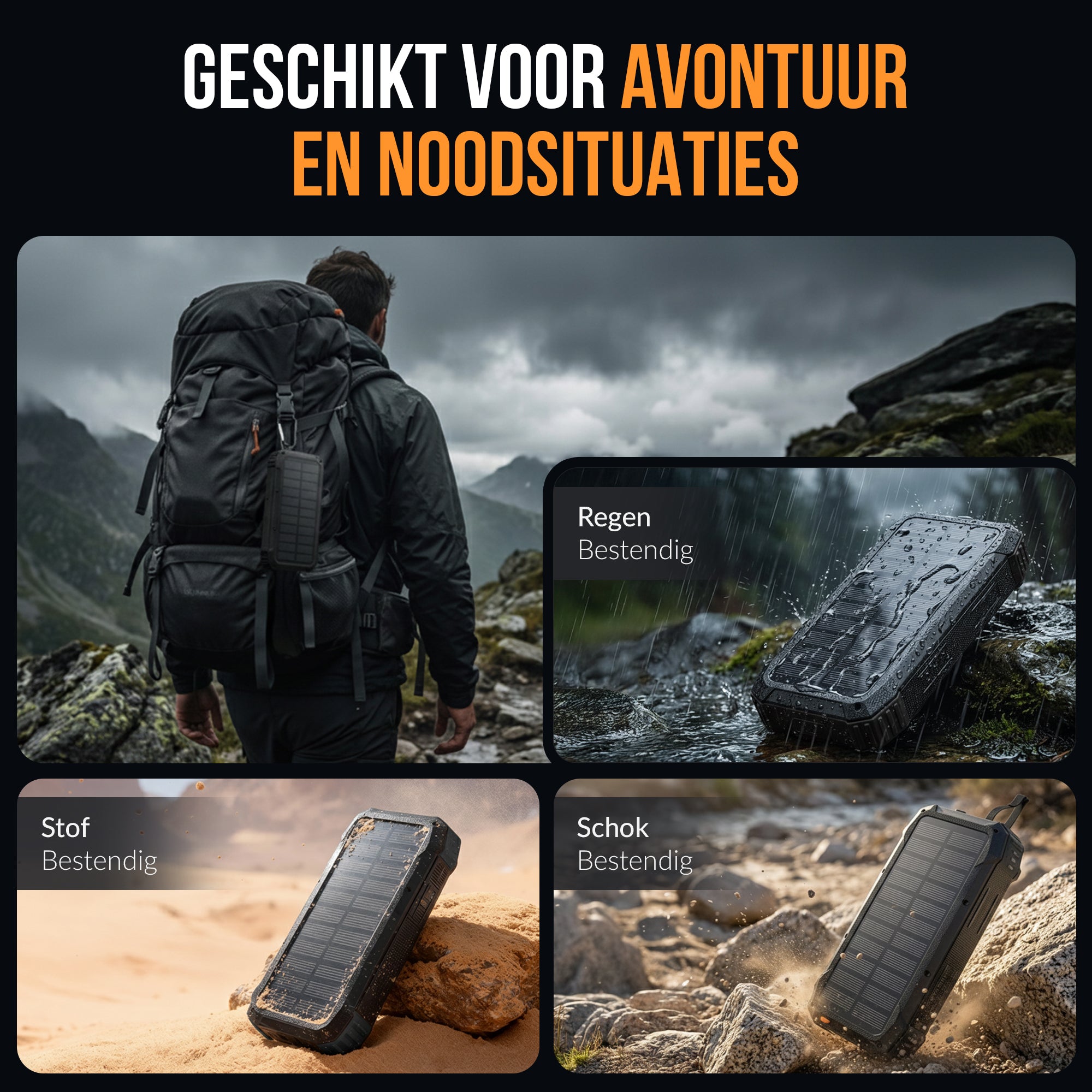 Kochar Solar Powerbank 30000 mAh - Zwart