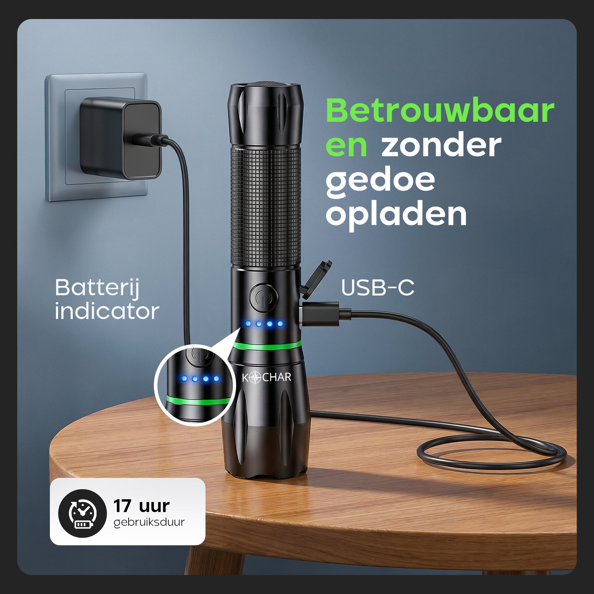 Kochar EDC Zaklamp LED oplaadbaar - Set van 2 - 800 Lumen - 5 Standen