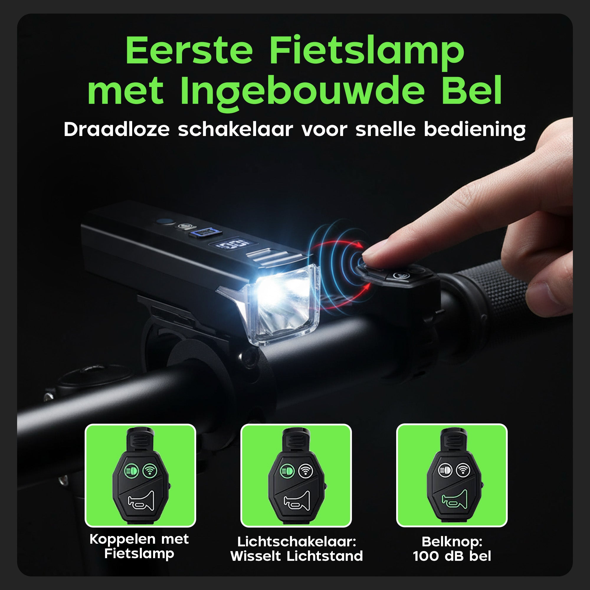 Kochar Fietsverlichting Set LED – Met Ingebouwde Fietsbel & Afstandsbediening - Voorlicht & Achterlicht – 500 Lumen – Fietslampjes USB oplaadbaar
