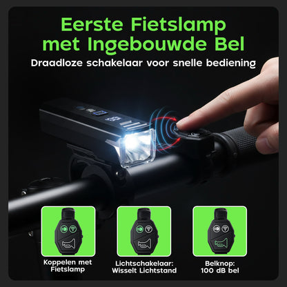 Kochar Fietsverlichting Set LED – Met Ingebouwde Fietsbel & Afstandsbediening - Voorlicht & Achterlicht – 500 Lumen - Waterdicht - Fietslicht – Fietslampjes USB oplaadbaar - Fietslamp