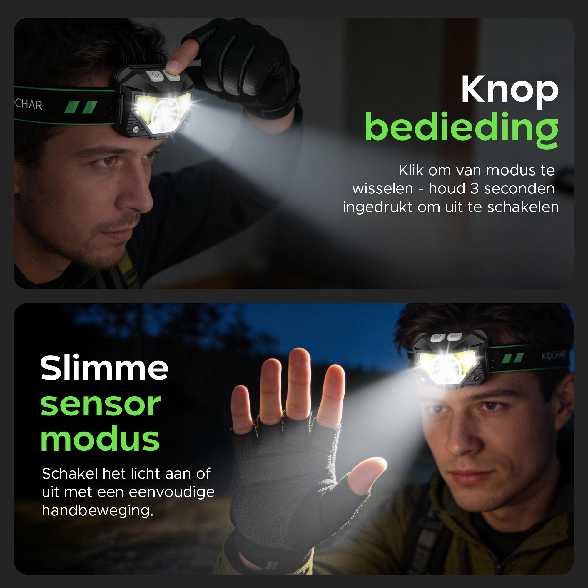 Kochar Hoofdlamp LED oplaadbaar - 1200 Lumen - 8 Standen