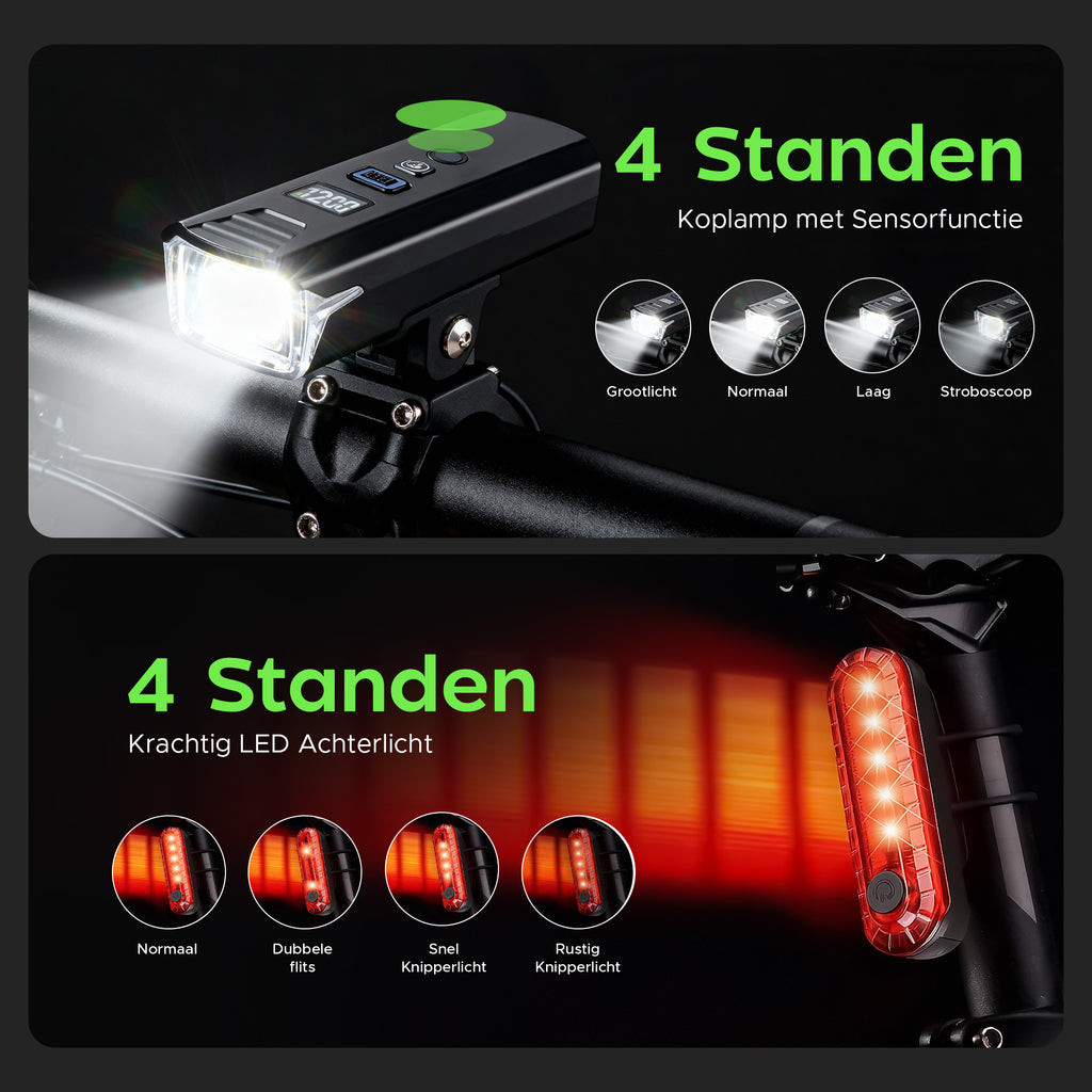 Kochar Fietsverlichting Set LED – Met Ingebouwde Fietsbel & Afstandsbediening - Voorlicht & Achterlicht – 500 Lumen – Fietslampjes USB oplaadbaar