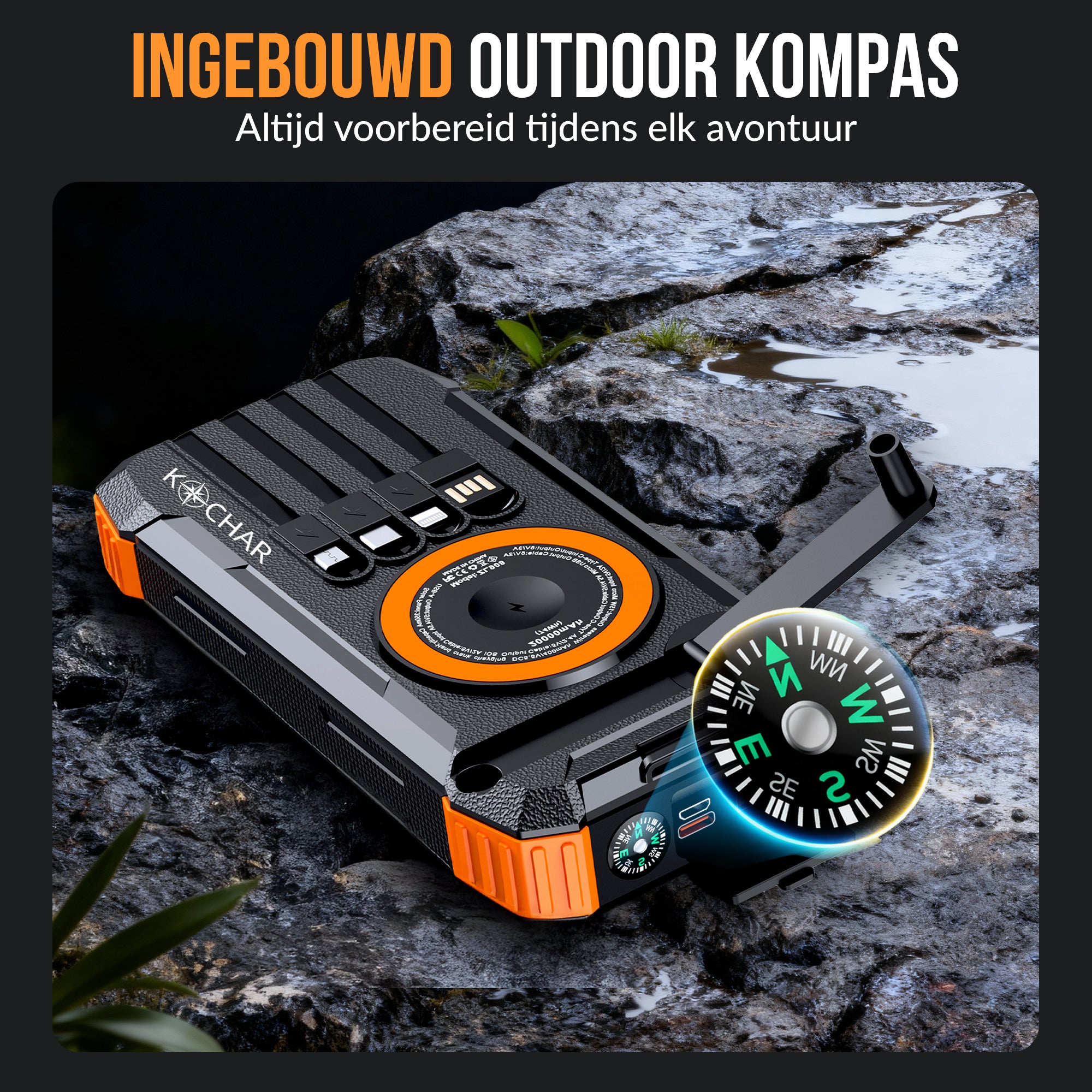 Kochar Solar Powerbank 30000 mAh - Oranje