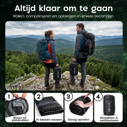 Kochar Slaapzak 2kg - Zwart - 4 Seizoenen - Slaapzak voor Volwassenen en Kinderen - Met Compressie Draagtas - Ideaal voor Kamperen & Outdoor Survival