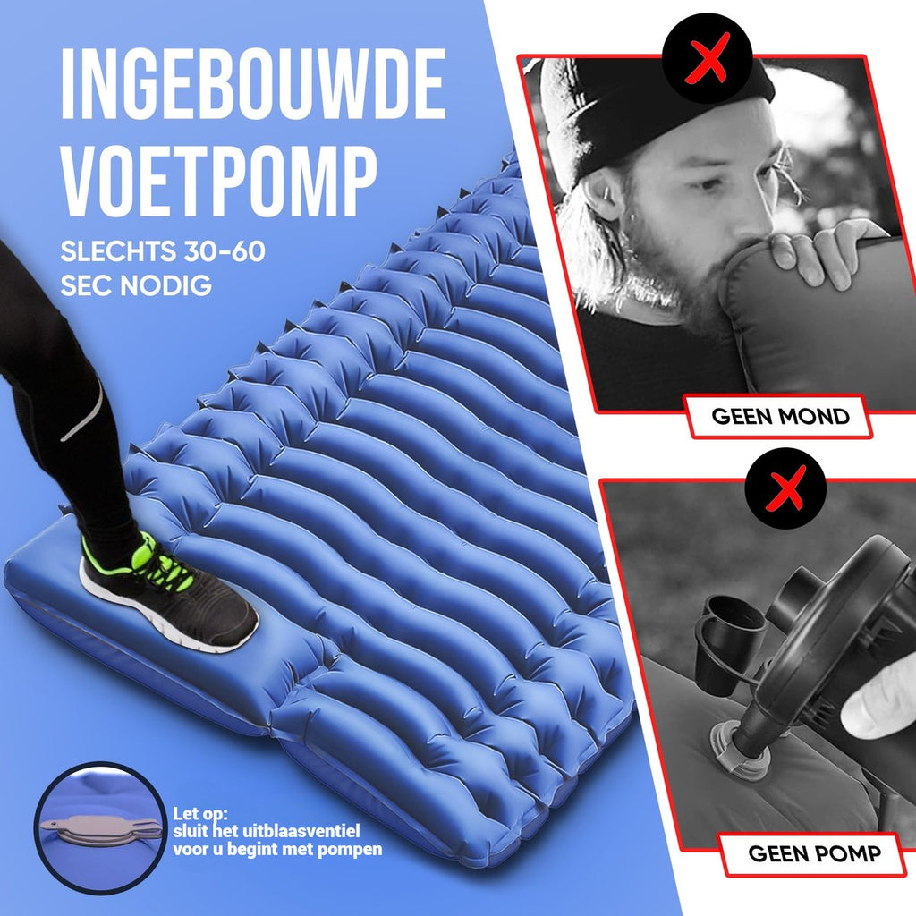 Kochar Slaapmat Zelfopblazend – Met Ingebouwde Voetpomp & Hoofdkussen - Blauw