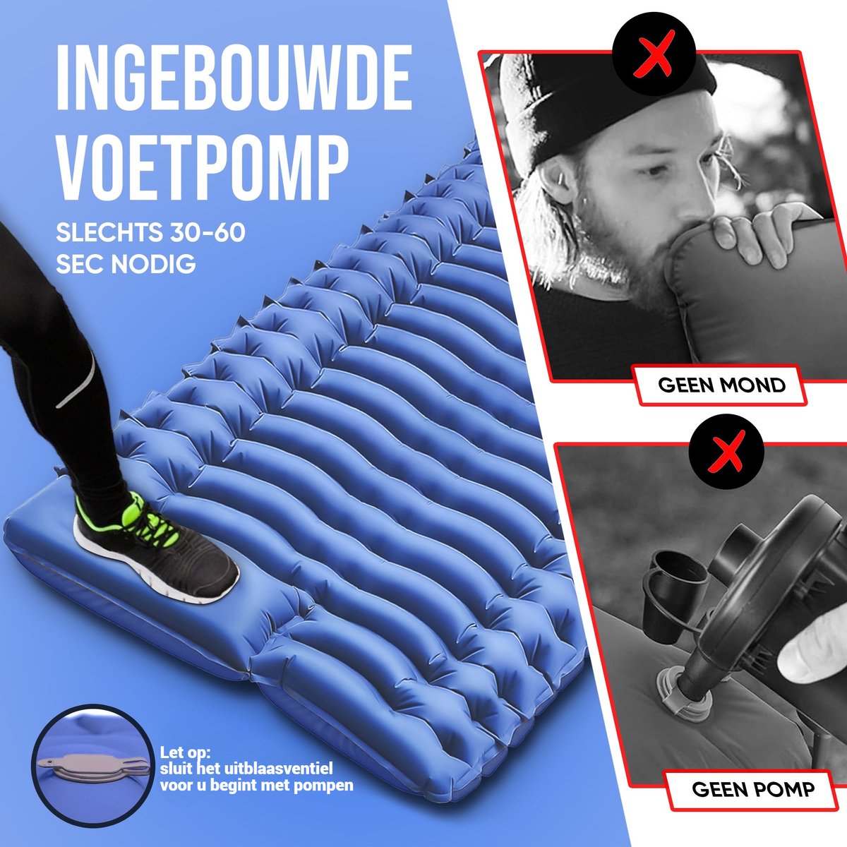 Kochar Slaapmat Zelfopblazend – Met Ingebouwde Voetpomp & Hoofdkussen - Blauw