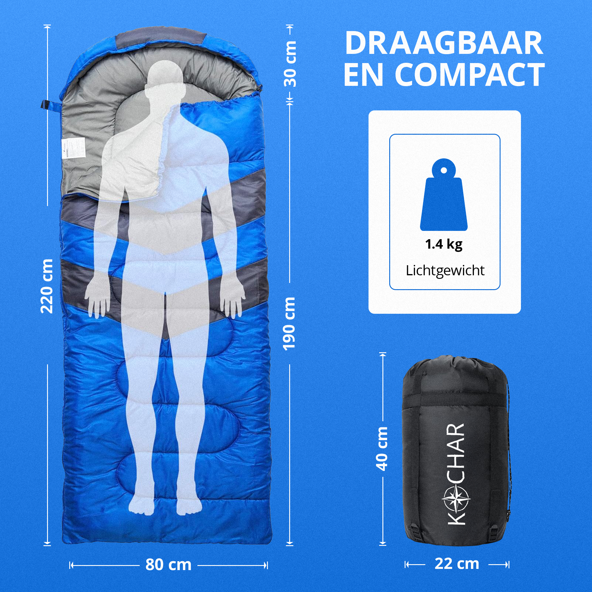Kochar Slaapzak 3 Seizoenen - Blauw