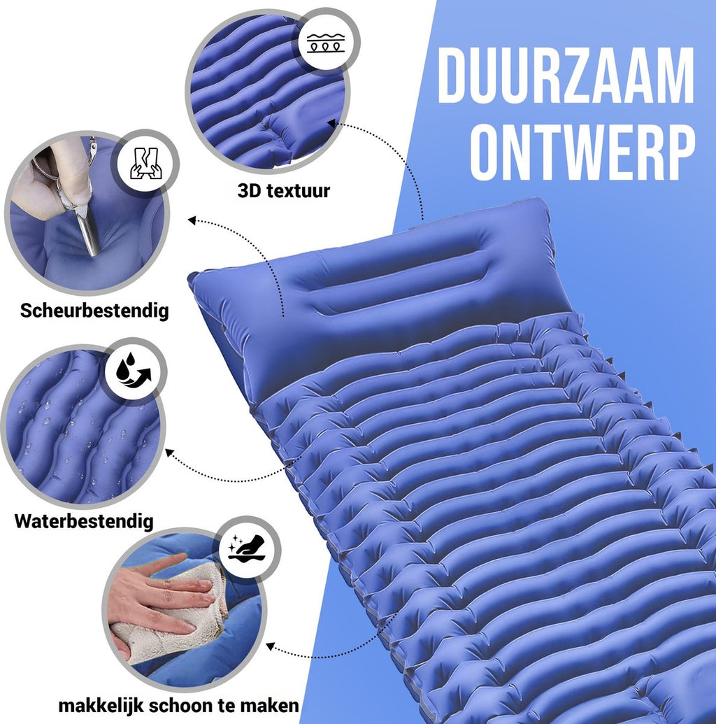 Kochar Slaapmat Zelfopblazend – Met Ingebouwde Voetpomp & Hoofdkussen - Blauw