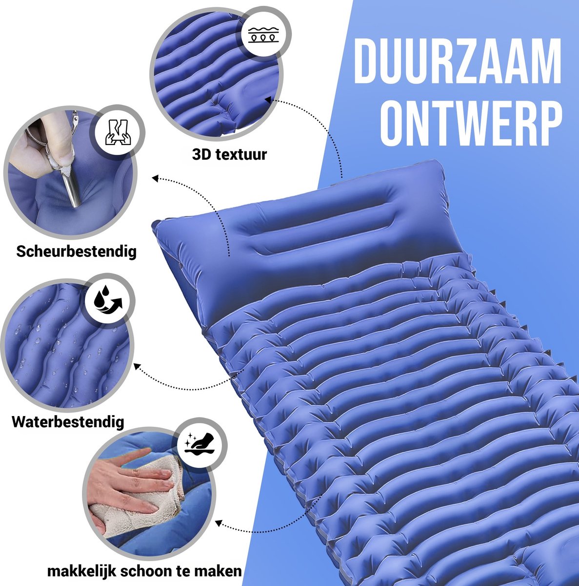 Kochar Slaapmat Zelfopblazend – Met Ingebouwde Voetpomp & Hoofdkussen - Blauw