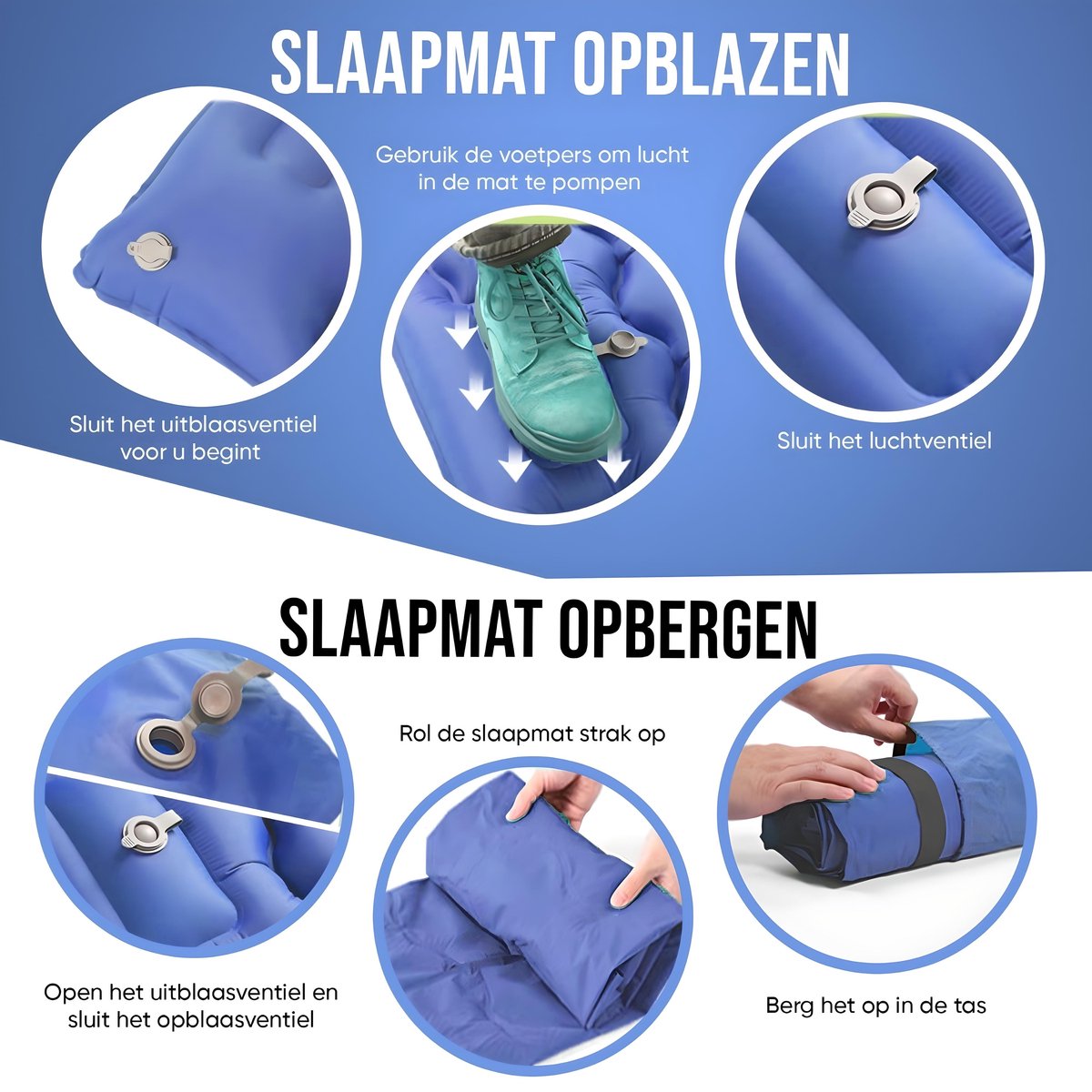 Kochar Slaapmat Zelfopblazend – Met Ingebouwde Voetpomp & Hoofdkussen - Blauw
