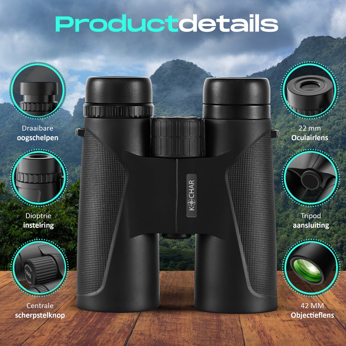 Kochar Verrekijker - 12x42 - Incl. Tripod en Telefoonhouder - BAK4 - Waterdicht - Verrekijker voor volwassenen & kinderen