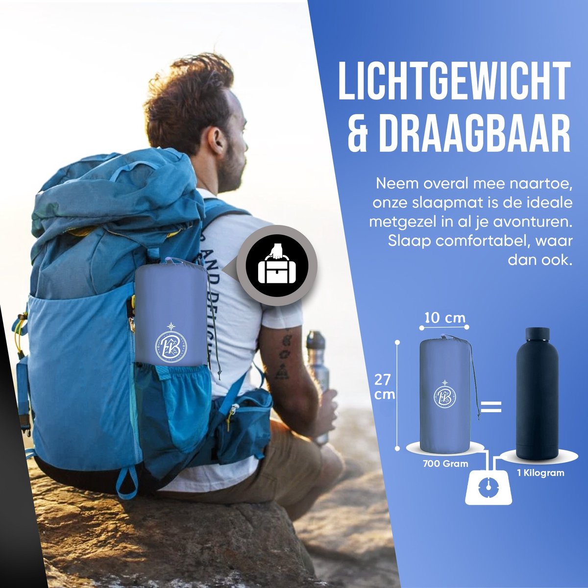 Kochar Slaapmat Zelfopblazend – Met Ingebouwde Voetpomp & Hoofdkussen - Blauw