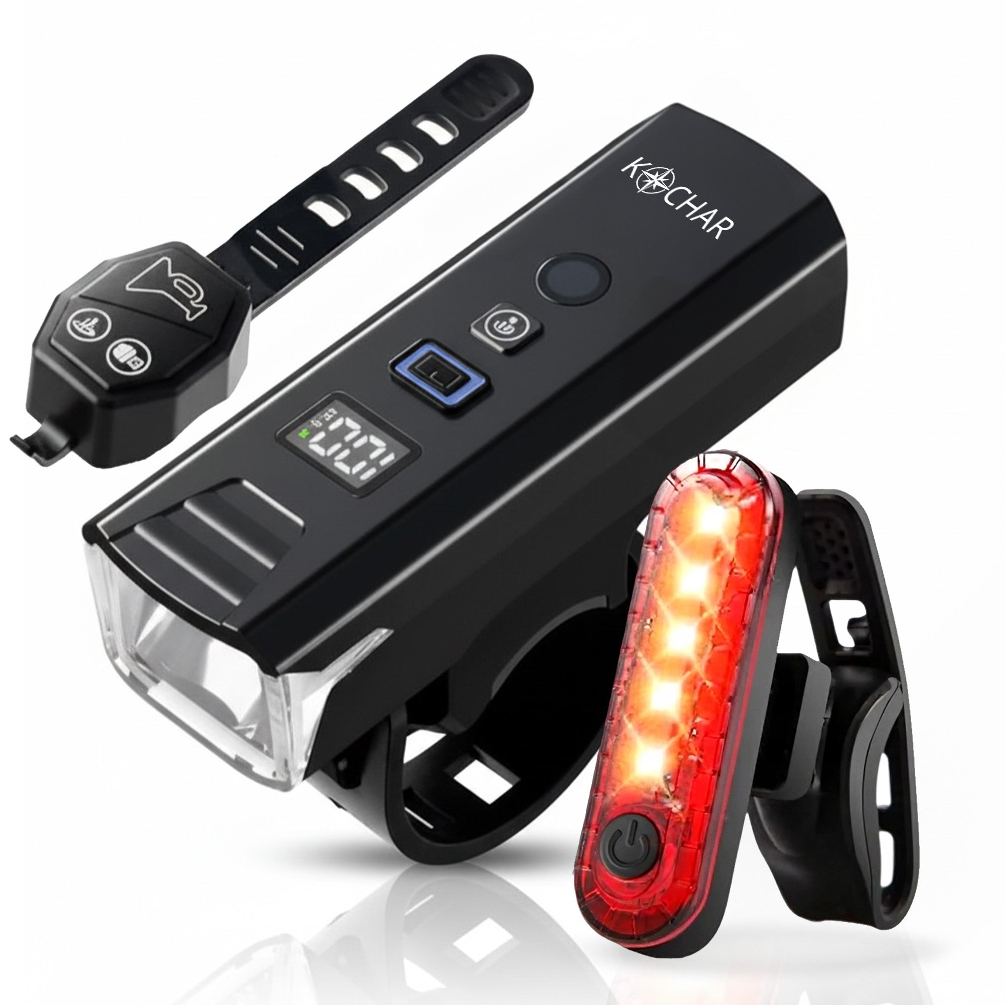 Kochar Fietsverlichting Set LED – Met Ingebouwde Fietsbel & Afstandsbediening - Voorlicht & Achterlicht – 500 Lumen – Fietslampjes USB oplaadbaar