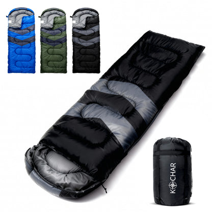 Kochar Slaapzak 2kg - Zwart - 4 Seizoenen - Slaapzak voor Volwassenen en Kinderen - Met Compressie Draagtas - Ideaal voor Kamperen & Outdoor Survival