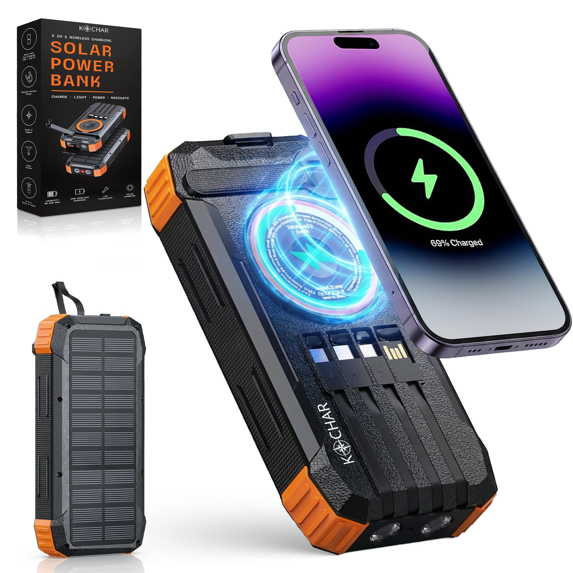 Kochar Solar Powerbank 30000 mAh - Oranje