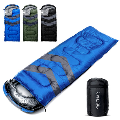 Kochar Slaapzak 2kg - Blauw- 4 Seizoenen - Slaapzak voor Volwassenen en Kinderen - Met Compressie Draagtas - Ideaal voor Kamperen & Outdoor Survival