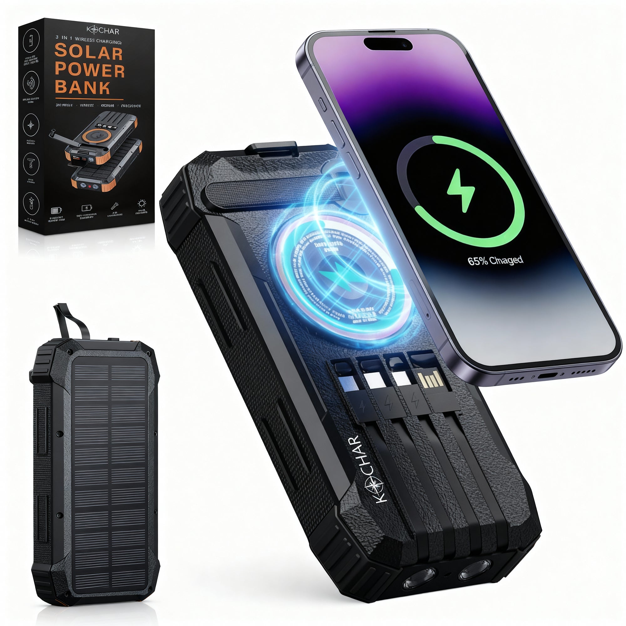 Kochar Solar Powerbank 30000 mAh - Zwart