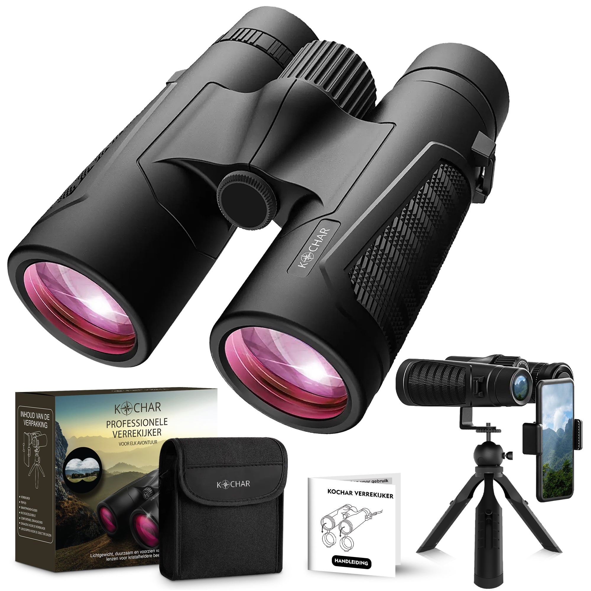 Kochar Verrekijker - 12x42 - BAK4 - Waterdicht -Paarse Lens