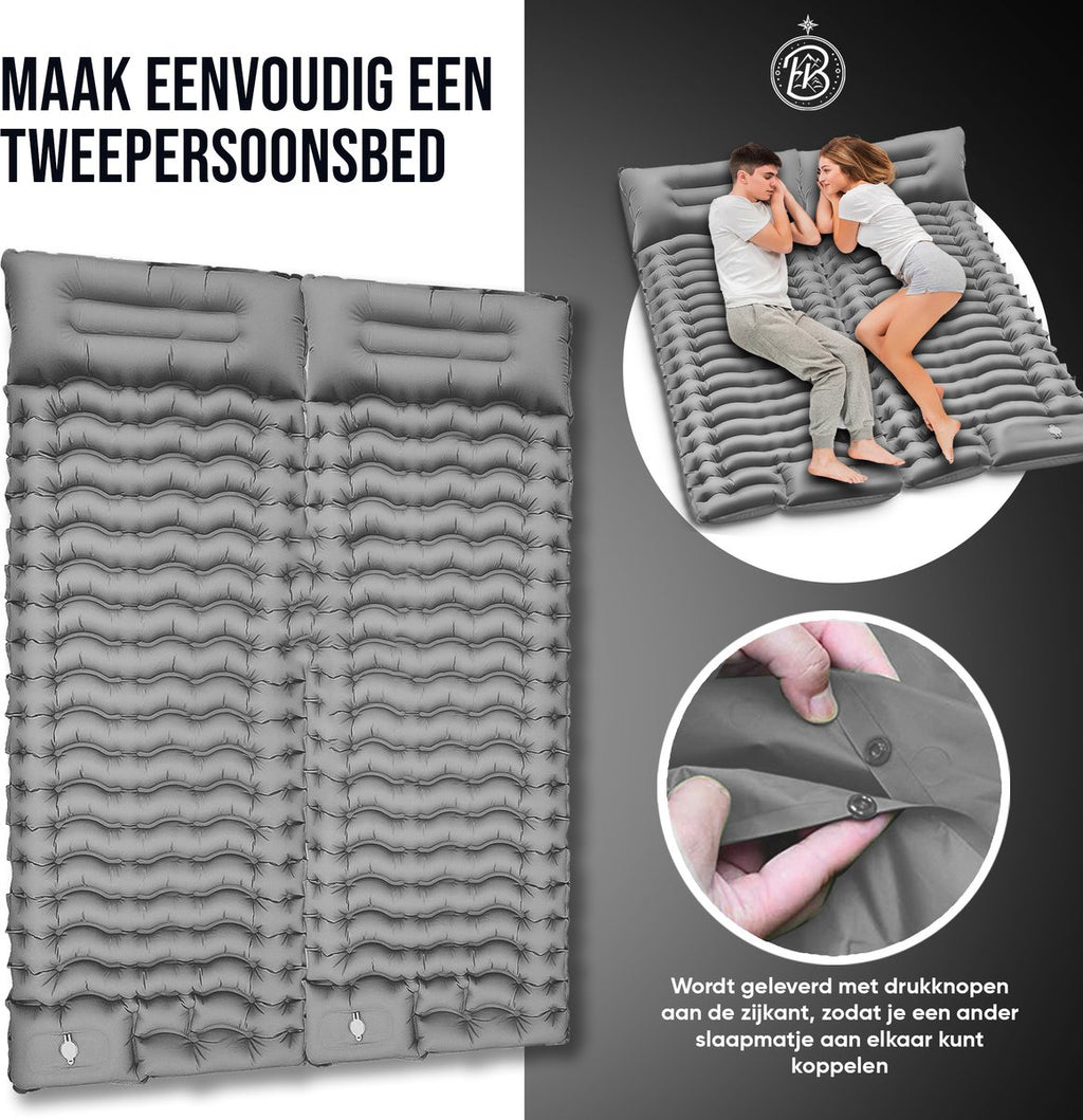 Kochar Slaapmat Zelfopblazend – Met Ingebouwde Voetpomp & Hoofdkussen - Grijs