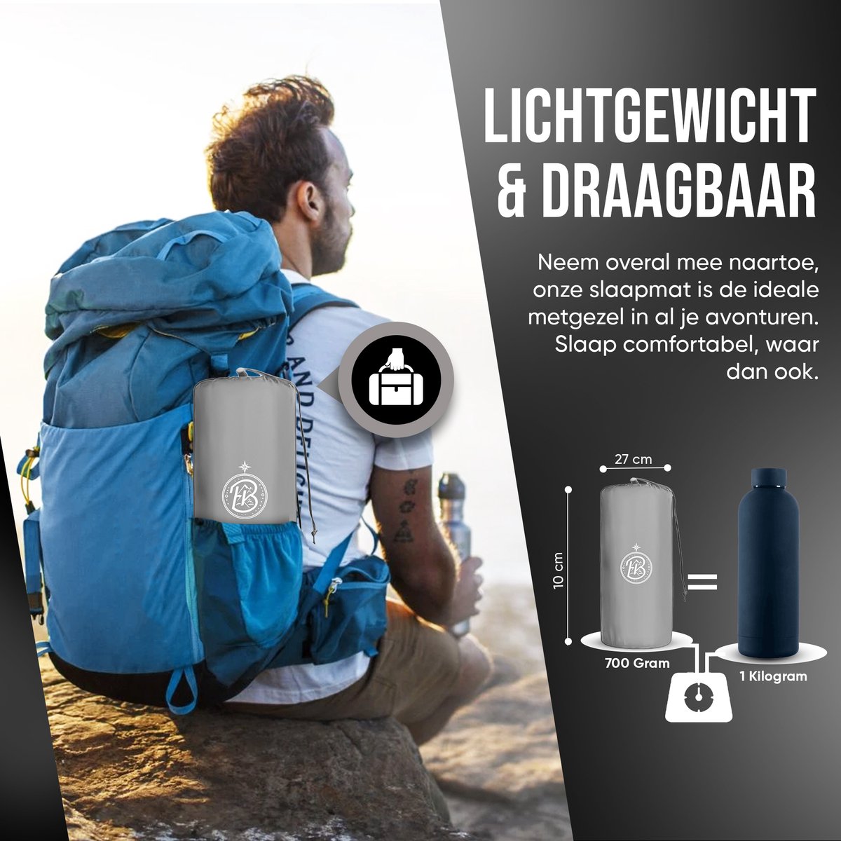 Kochar Slaapmat Zelfopblazend – Met Ingebouwde Voetpomp & Hoofdkussen - Grijs
