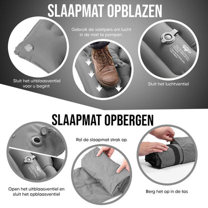 Kochar Slaapmat zelfopblazend - Slaapmat met ingebouwde voetpomp & hoofdkussen - Camping Matras