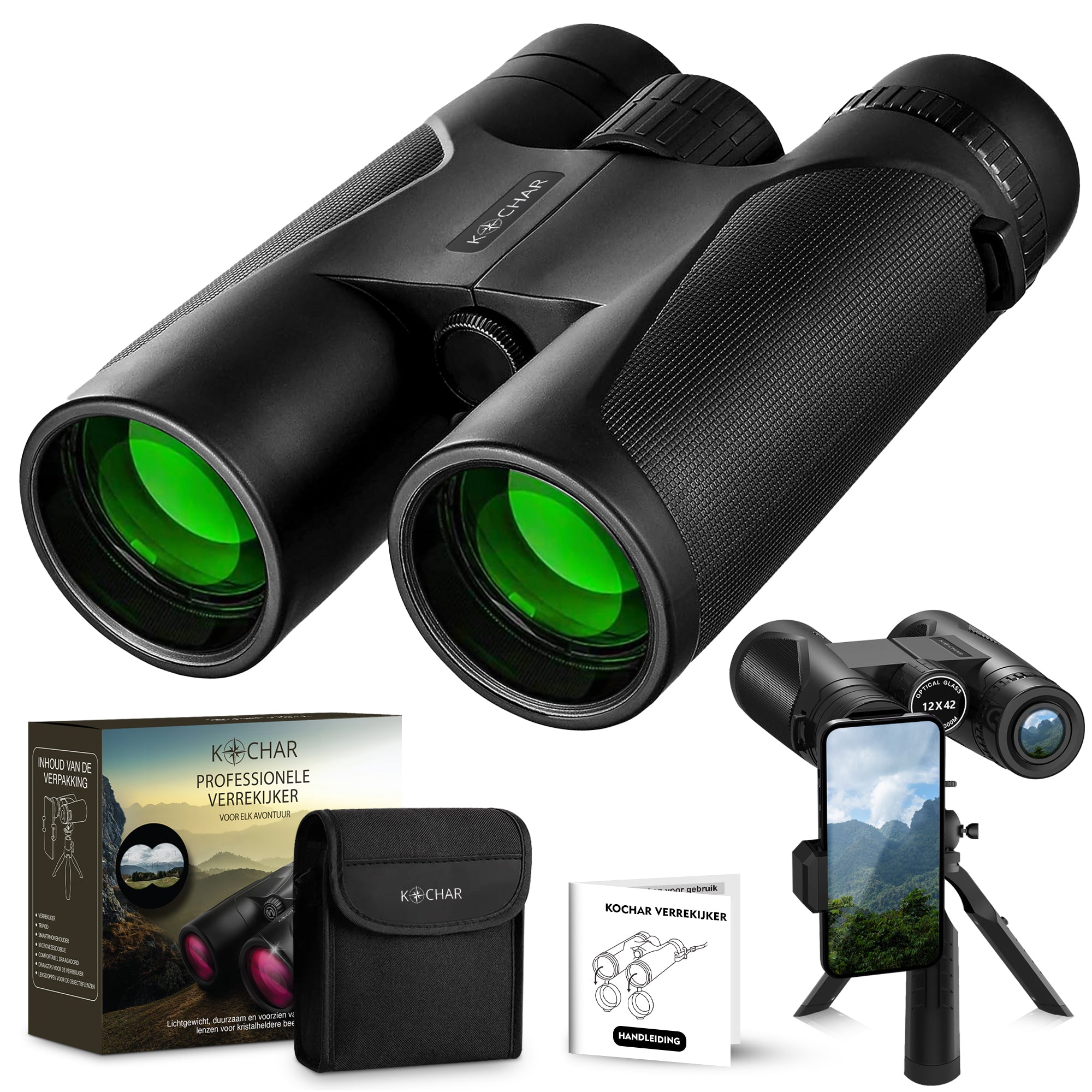Kochar Verrekijker - 12x42 - BAK4 - Waterdicht - Groene Lens
