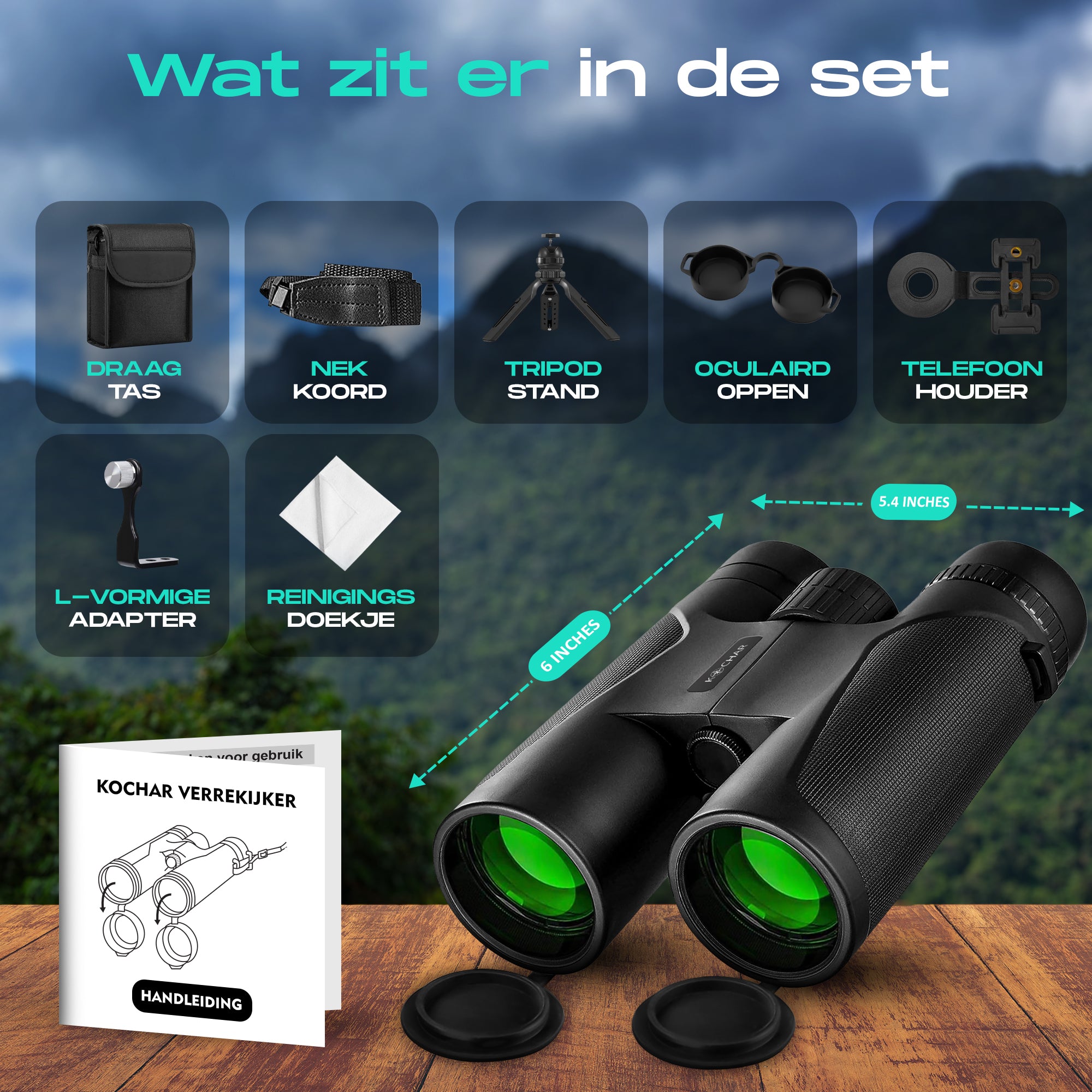 Kochar Verrekijker - 12x42 - BAK4 - Waterdicht - Groene Lens