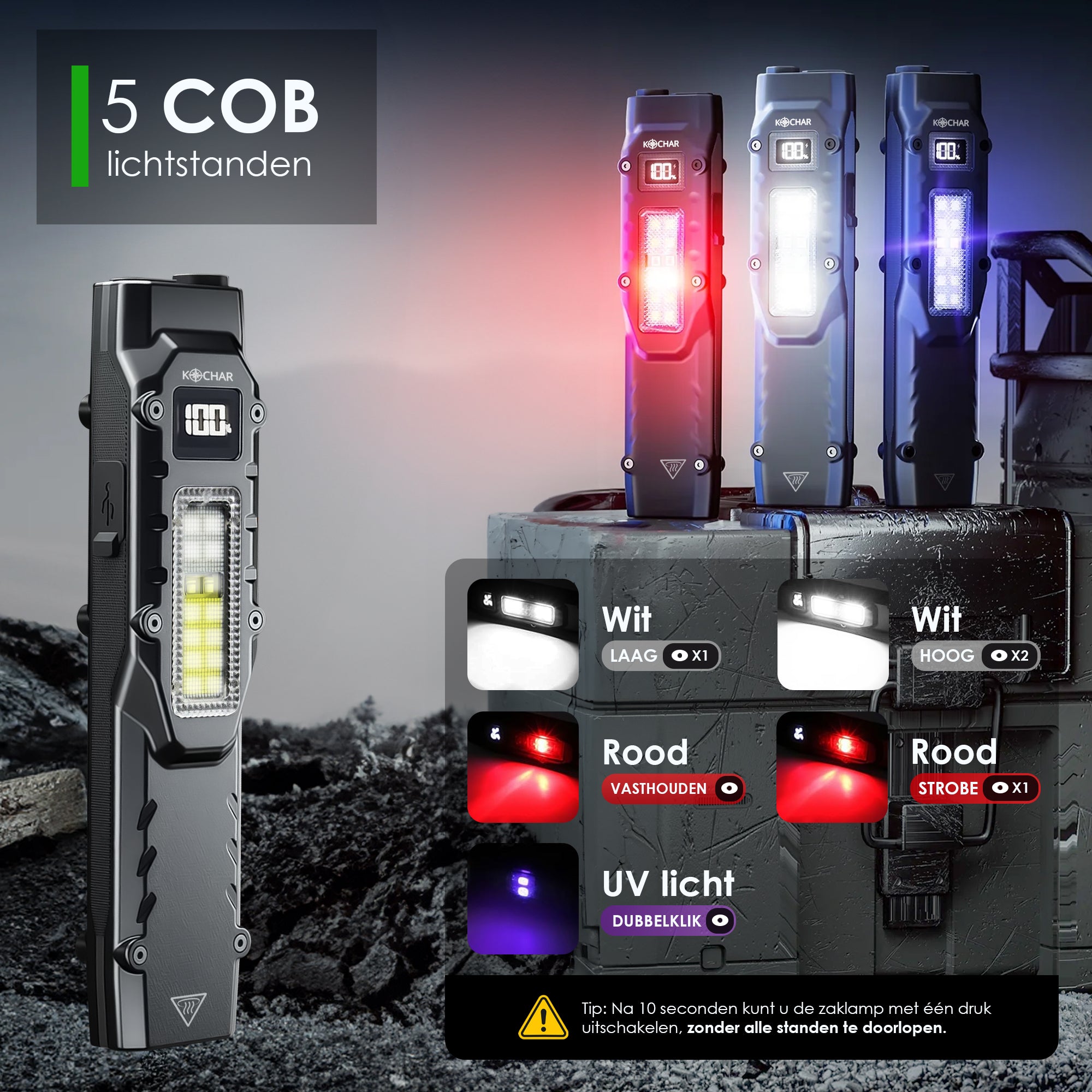 Kochar EDC Zaklamp LED Oplaadbaar - 1000 Lumen