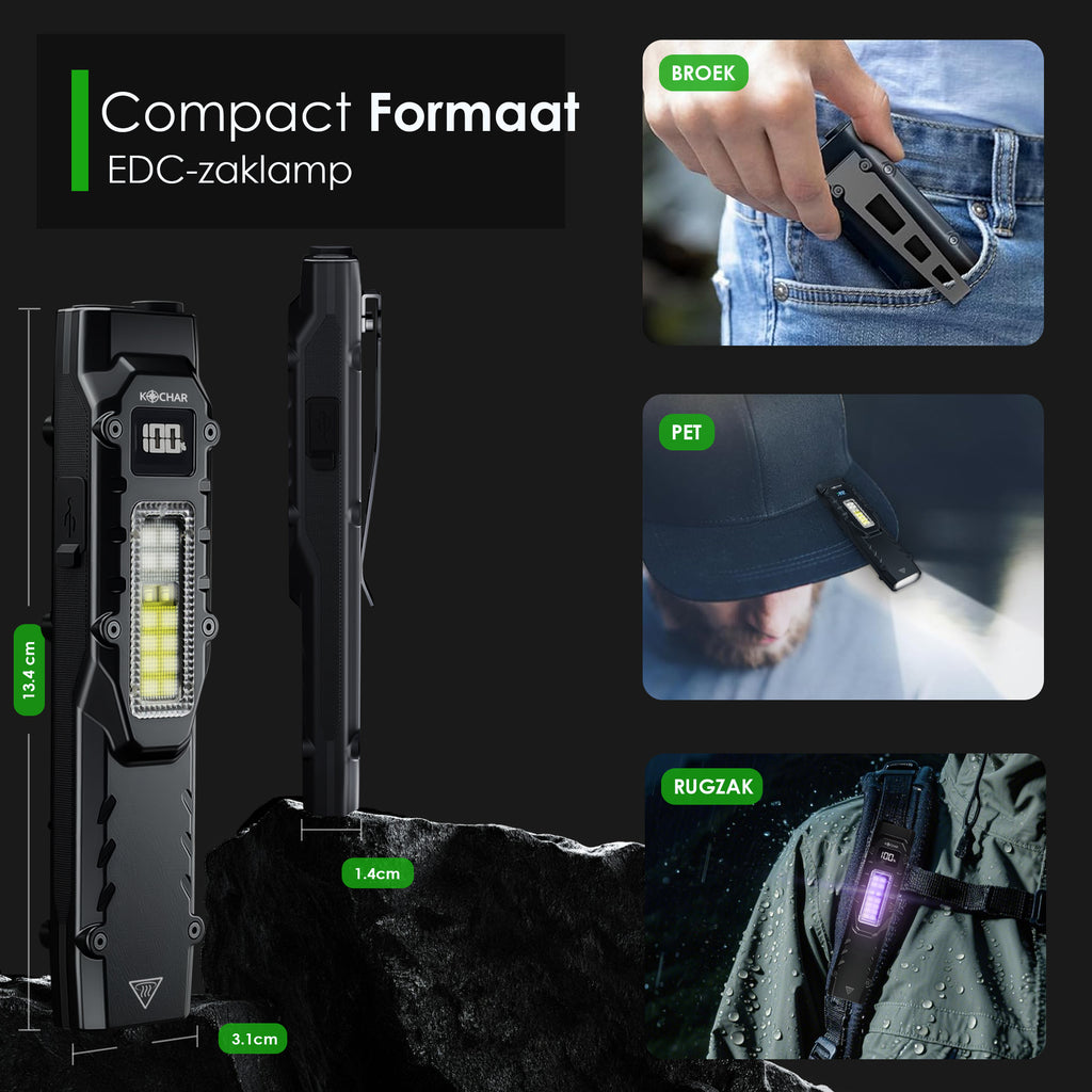 Kochar EDC Zaklamp LED Oplaadbaar - 1000 Lumen