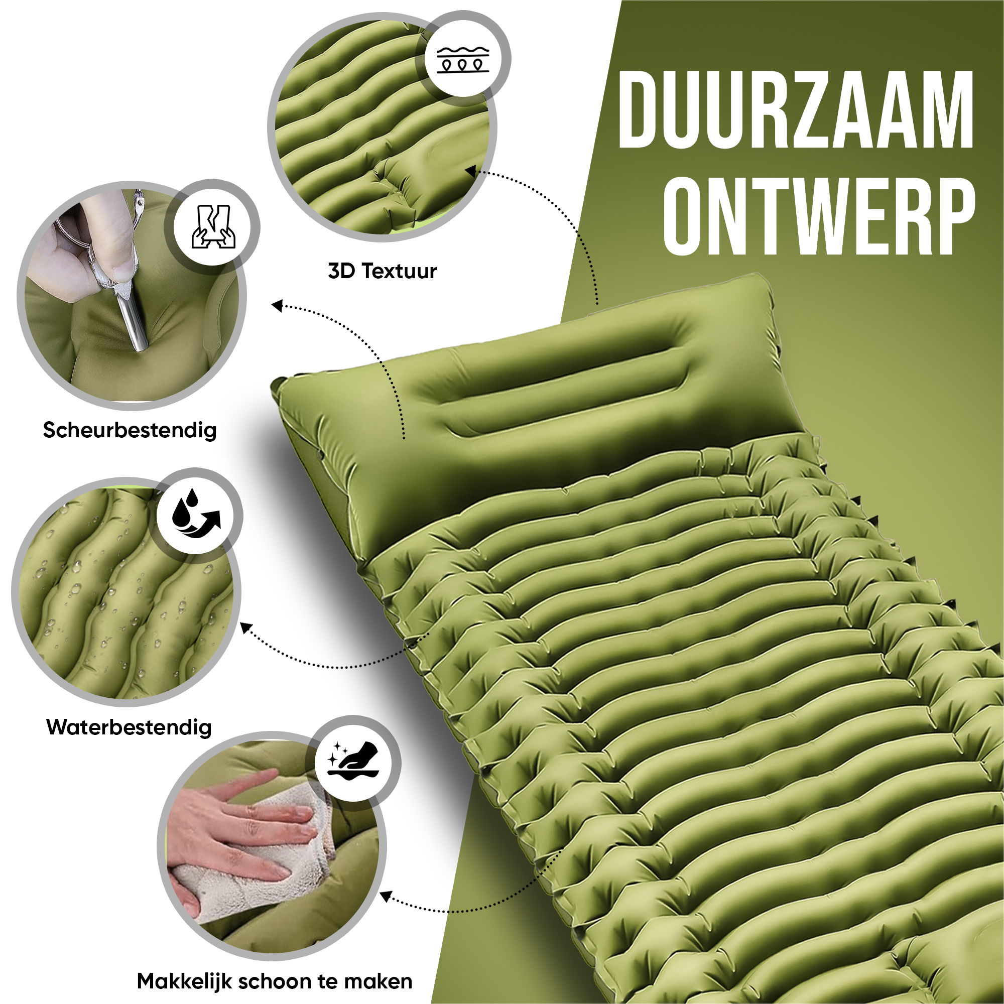 Kochar Slaapmat Zelfopblazend – Met Ingebouwde Voetpomp & Hoofdkussen - Groen