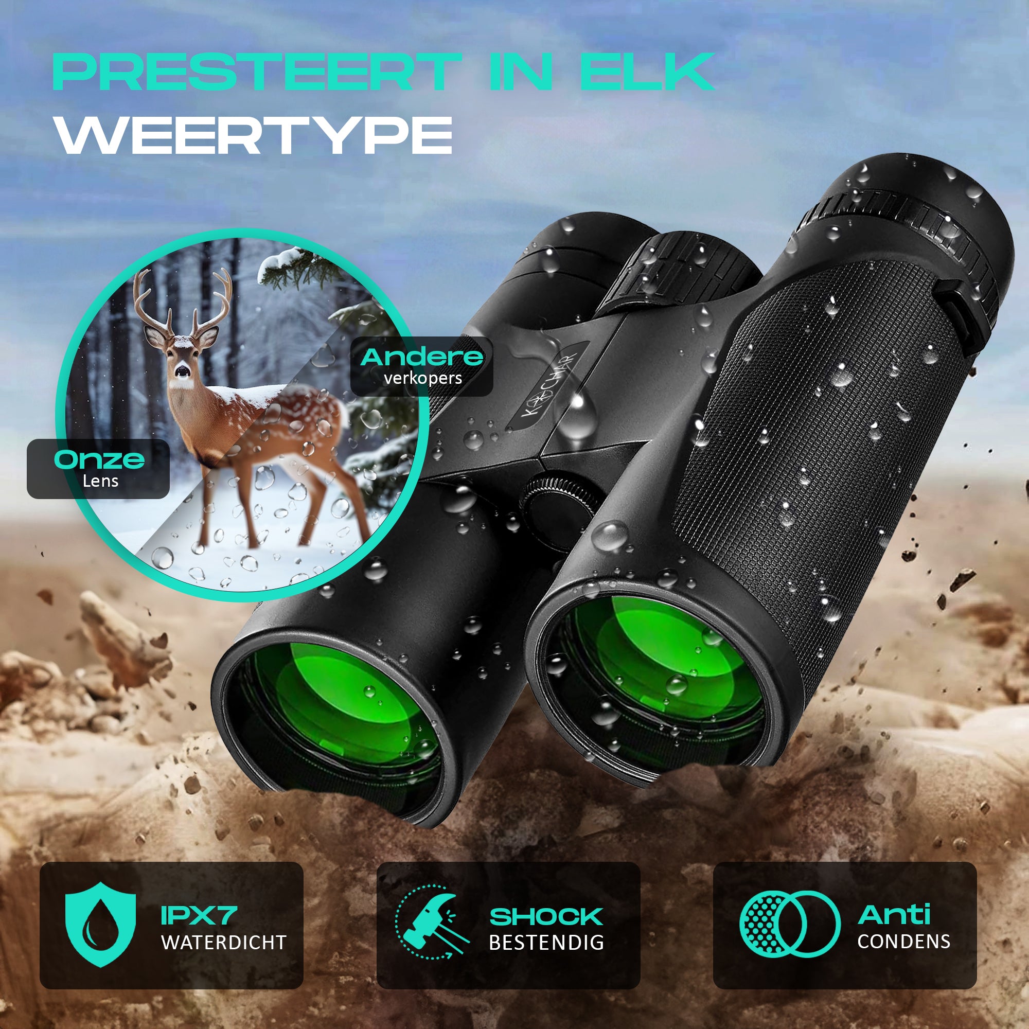 Kochar Verrekijker - 12x42 - BAK4 - Waterdicht - Groene Lens