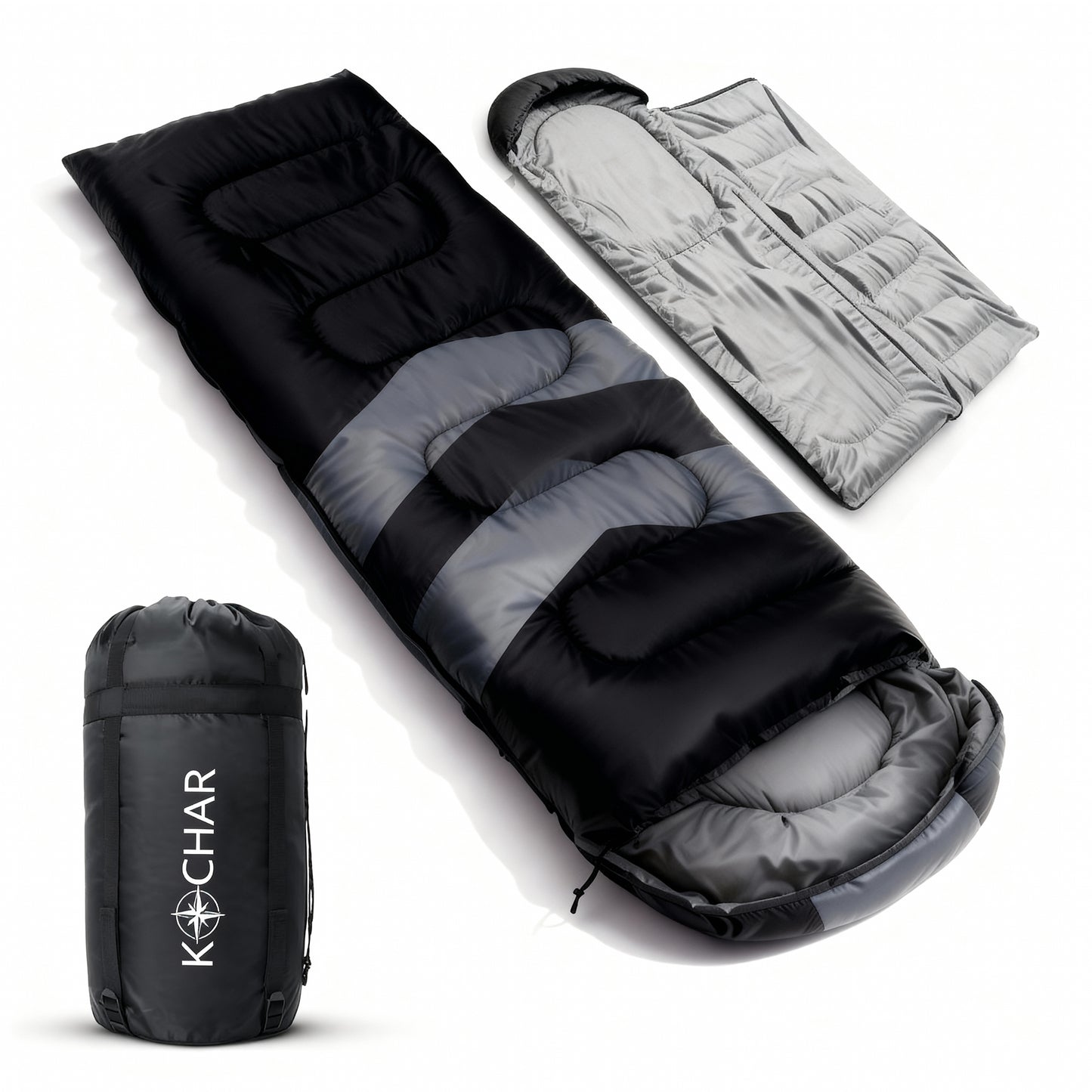 Kochar Slaapzak 2kg - Zwart - 4 Seizoenen - Slaapzak voor Volwassenen en Kinderen - Met Compressie Draagtas - Ideaal voor Kamperen & Outdoor Survival
