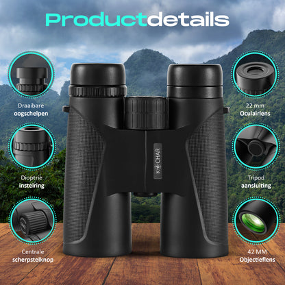Kochar Verrekijker - 12x42 - Incl. Tripod en Telefoonhouder - BAK4 - Waterdicht - Verrekijker voor volwassenen & kinderen - Groene lens