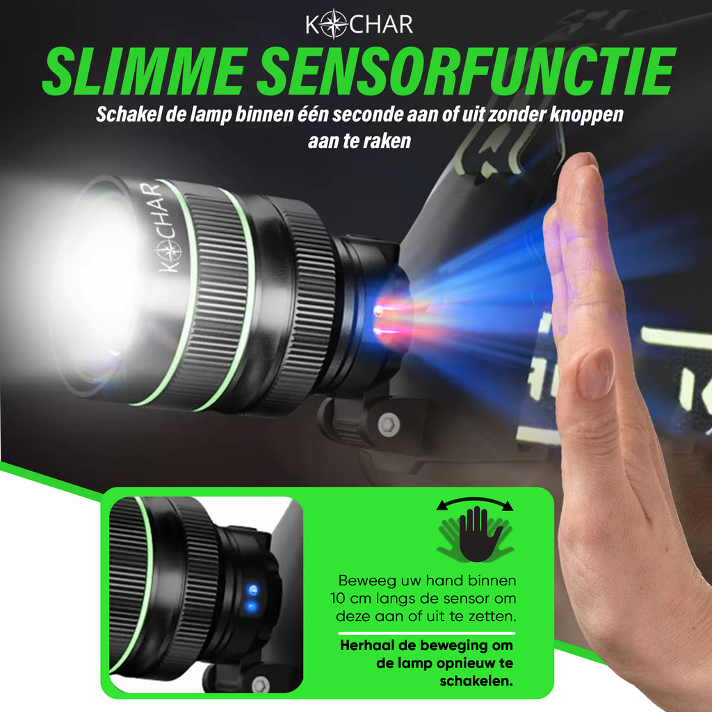 Kochar Hoofdlamp LED oplaadbaar - 5000 Lumen - 9 standen