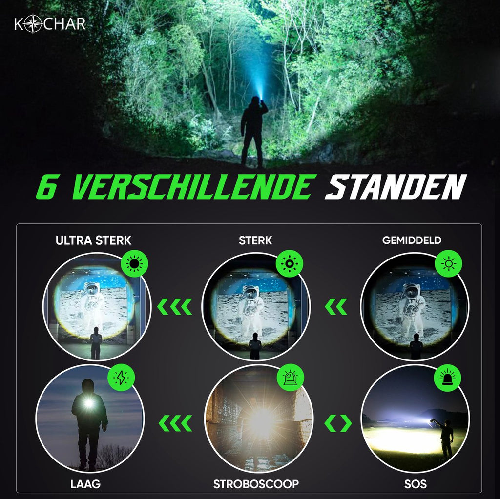 Kochar Zaklamp LED oplaadbaar - 5000 Lumen - 26650 mAh Oplaadbare Batterij - 6 Standen