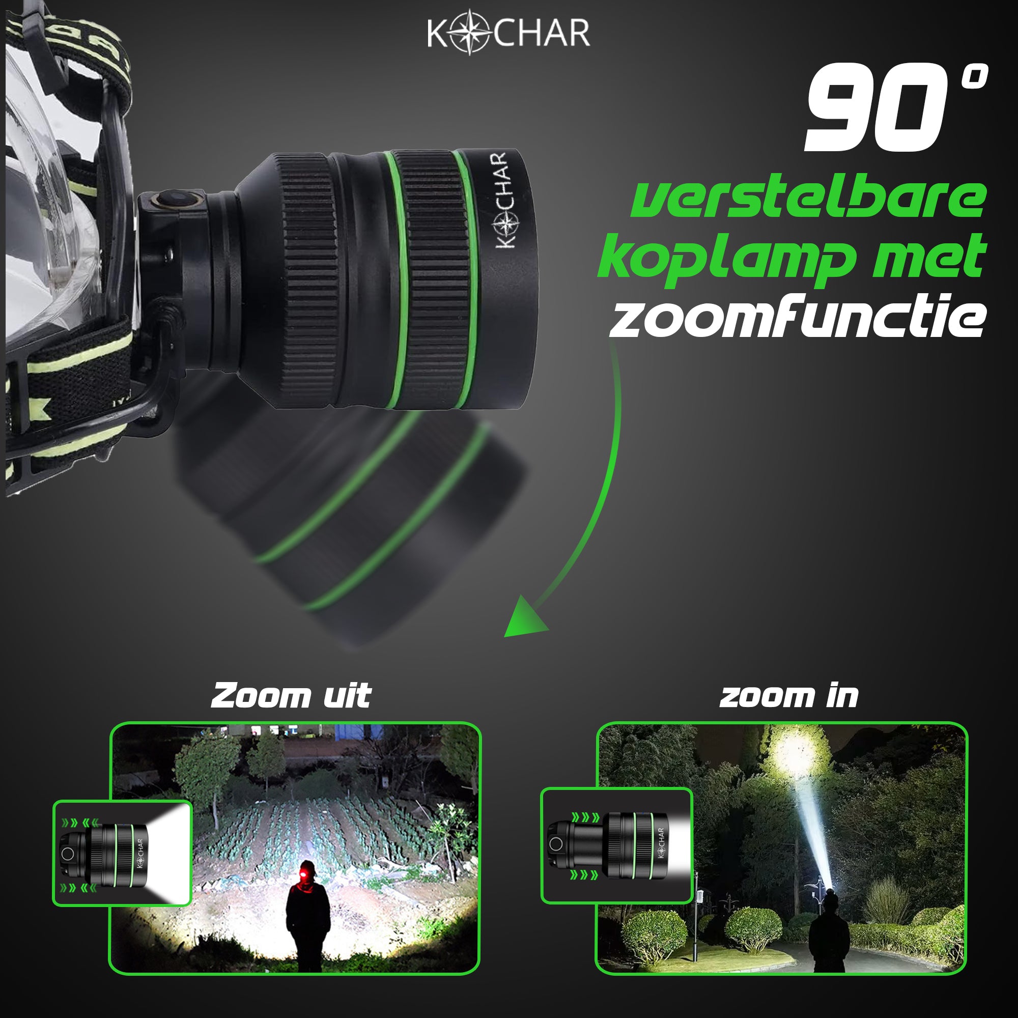 Kochar Hoofdlamp LED oplaadbaar - 5000 Lumen - 9 standen